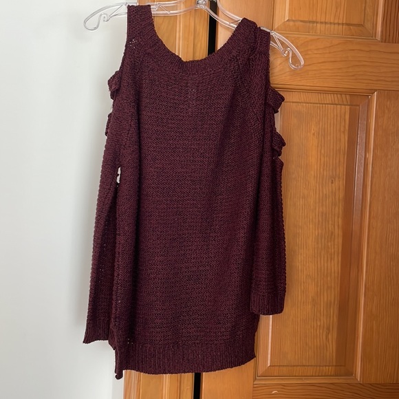 Design lab XS maroon knit sweater shoulderless - Picture 4 of 6